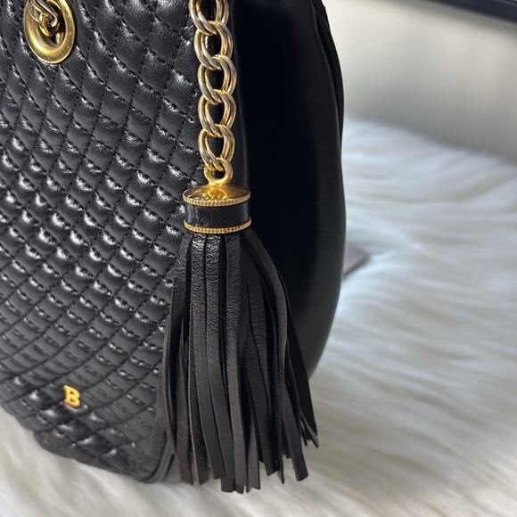 BALLY Chain Shoulder Bag Leather Black Gold Authentic - Picture 4 of 15
